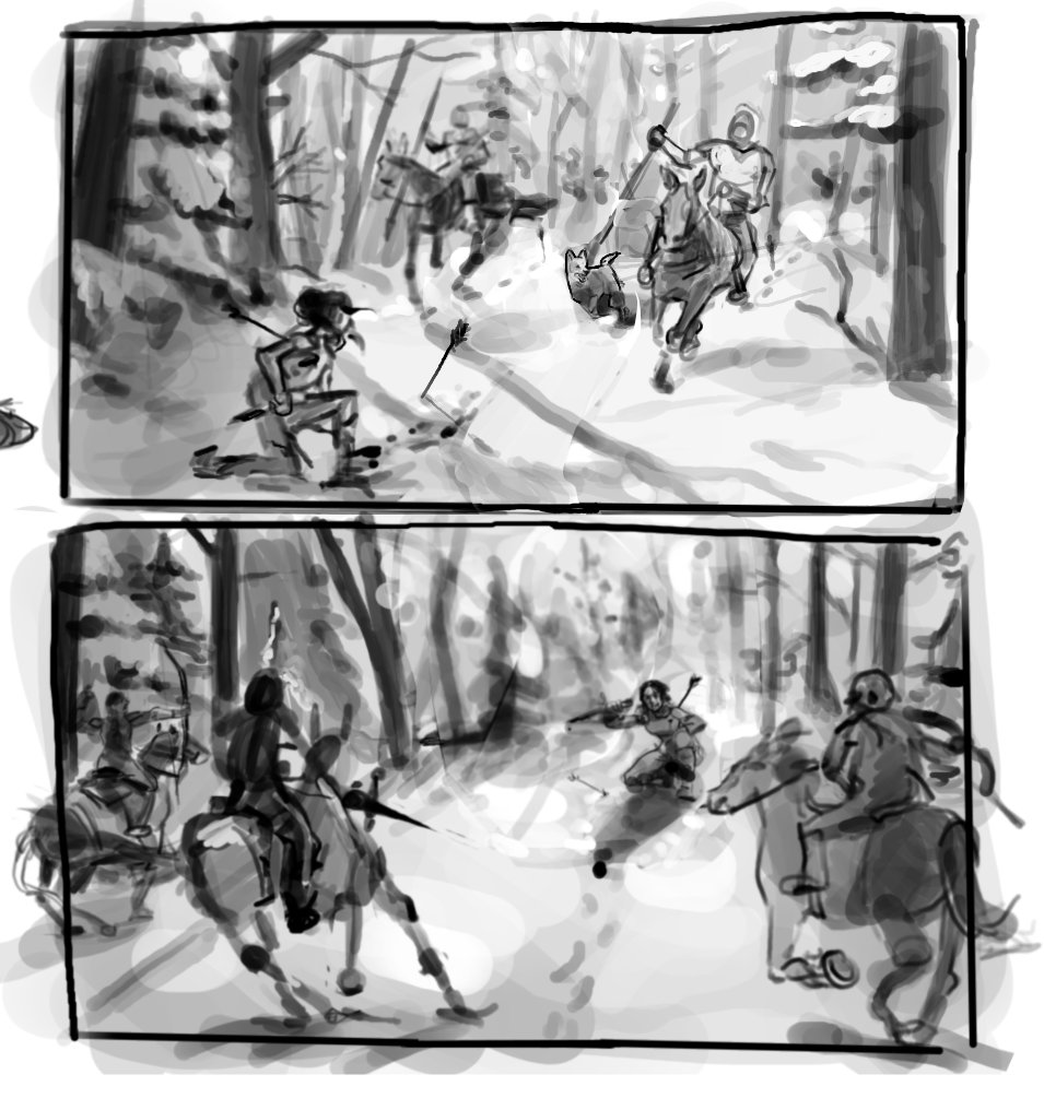 Thumbnails for a new OC story-based illustration I've had rattling around in my brain for ages.
Yes, it features Ophelia 👀