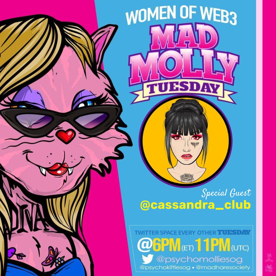 🎙️Mad Molly Tuesday Episode 41🎙️ Tuesday, Nov 21st @ 6:00pm EST 🕝 W/ special guest @cassandra_club 😲 Dont miss out on this amazing space! 🎉 Set your reminders now! ⏰ x.com/i/spaces/1kvKp…