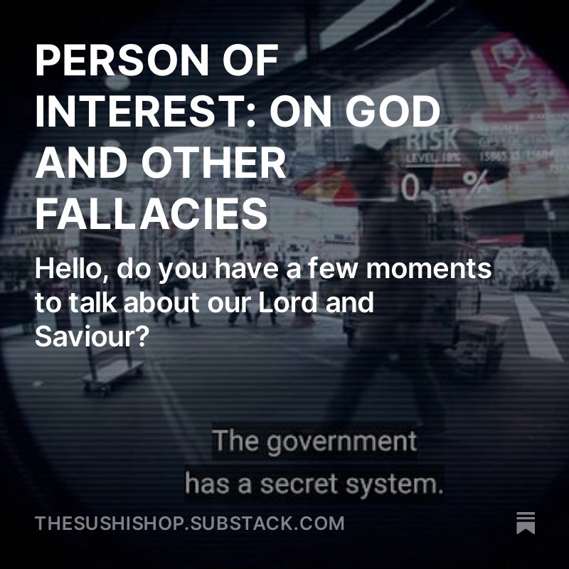 teeapparently's tweet image. entered my jehova's witness era and finally wrote about my favourite tv show, person of interest
open.substack.com/pub/thesushish…