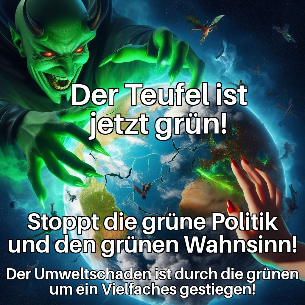 3000Cosmo's tweet photo. Stoppt den grünen Teufel...

Diese grüne Religion... ist keine Wissenschaft, sondern Lobbyismus und eine globalistische Agenda von Milliardären, die völlig den Kompass verloren haben!
#Menschenfeindlich
#Familienfeindlich
#Kinderfeindlich
#Realitätsverlust

Sie zerstören die Welt und die Zukunft der Menschheit aus Machtgier! Es ist nicht schwer zu erkennen, dass es nicht mehr um Unweltschutz oder um die Menschheit geht!