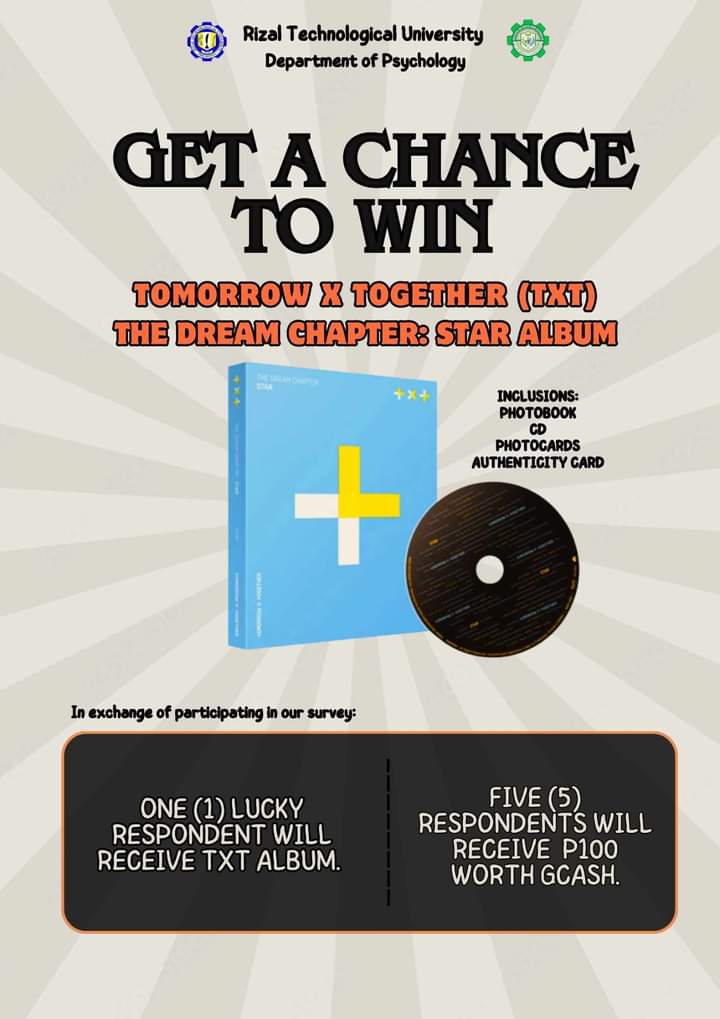 jujuegguniverse's tweet image. Hello Friends!
안녕 친구
Annyeong Chingu! 
Get a chance to win TOMORROW X TOGETHER ALBUM or ₱100 via Gcash!

📣 CALL FOR RESPONDENTS 📣
  
Please help us graduate po. 🙏🏻

Access the survey here:
forms.gle/yVFyR9ZXZKnqG5…