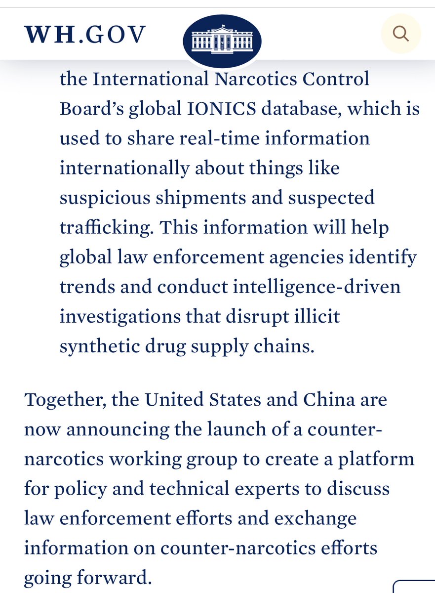 Matthew Nice (@matthewniceun) on Twitter photo Appreciate China 🇨🇳 & USA 🇺🇸 <a href="/INCB_ION/">Project ION</a> #IONICS leadership sharing real-time #trafficking information with global 🌐law enforcement agencies for intelligence-led synthetic drug investigations.
🙏<a href="/WhiteHouse/">The White House</a> <a href="/ONDCP/">ONDCP</a> <a href="/StateINL/">US Dept of State INL</a> <a href="/INCB_GRIDS/">INCB GRIDS</a> <a href="/INCB_OPIOIDS/">ӨPIOIDS Project</a>
👉whitehouse.gov/briefing-room/… Appreciate China 🇨🇳 & USA 🇺🇸 <a href="/INCB_ION/">Project ION</a> #IONICS leadership sharing real-time #trafficking information with global 🌐law enforcement agencies for intelligence-led synthetic drug investigations.
🙏<a href="/WhiteHouse/">The White House</a> <a href="/ONDCP/">ONDCP</a> <a href="/StateINL/">US Dept of State INL</a> <a href="/INCB_GRIDS/">INCB GRIDS</a> <a href="/INCB_OPIOIDS/">ӨPIOIDS Project</a>
👉whitehouse.gov/briefing-room/…