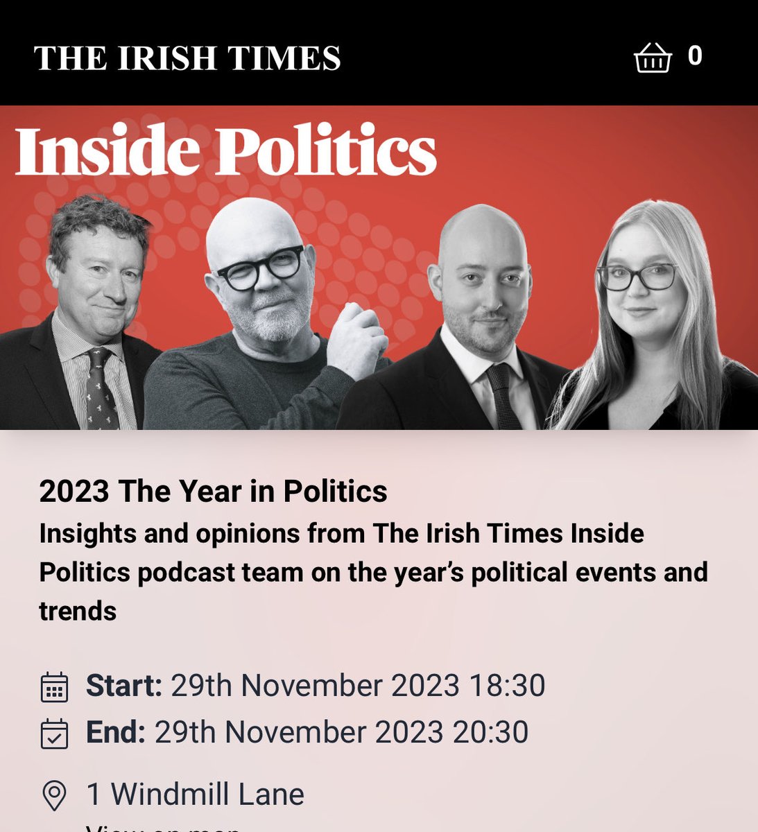 Join me, ⁦@PatLeahyIT⁩ ⁦@JackHoJo⁩ & ⁦@Jennifer_Bray⁩ for this special live recording of the @IrishTimes Inside Politics podcast on the evening of November 29. I am assured there will be refreshments too. events.irishtimes.com/events/59159