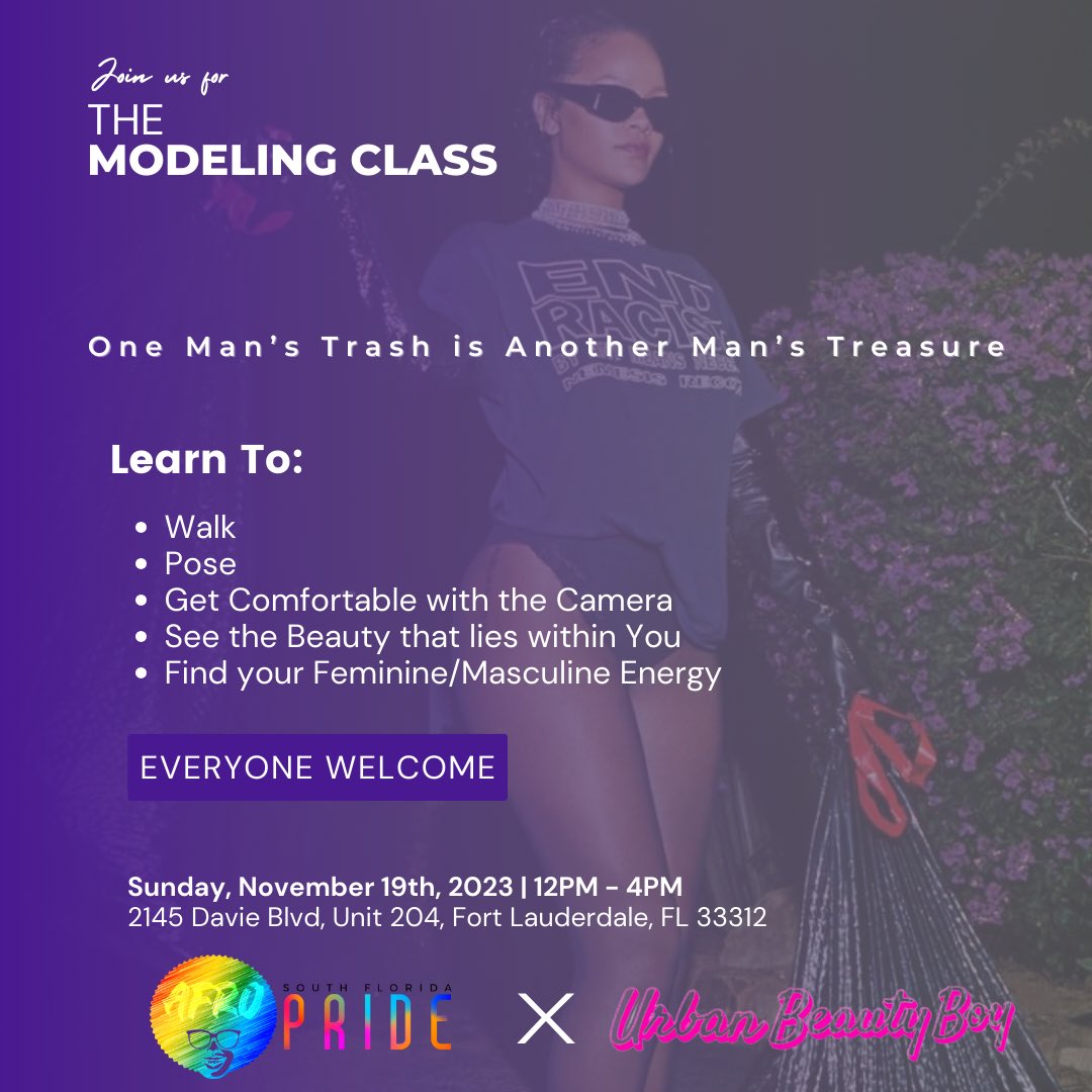 sofloafropride's tweet image. Join us tomorrow for Modeling Class!
Everyone is welcome. Event details below:
🗓️Sunday, November 19, 2023
⏰12pm-4pm
📌2145 Davie Blvd, Unit 204, Fort Lauderdale, FL 33312
#afropride #urbanbeautyboy #modelingclass #southfloridamodels #miami #Southflorida #miamimodels