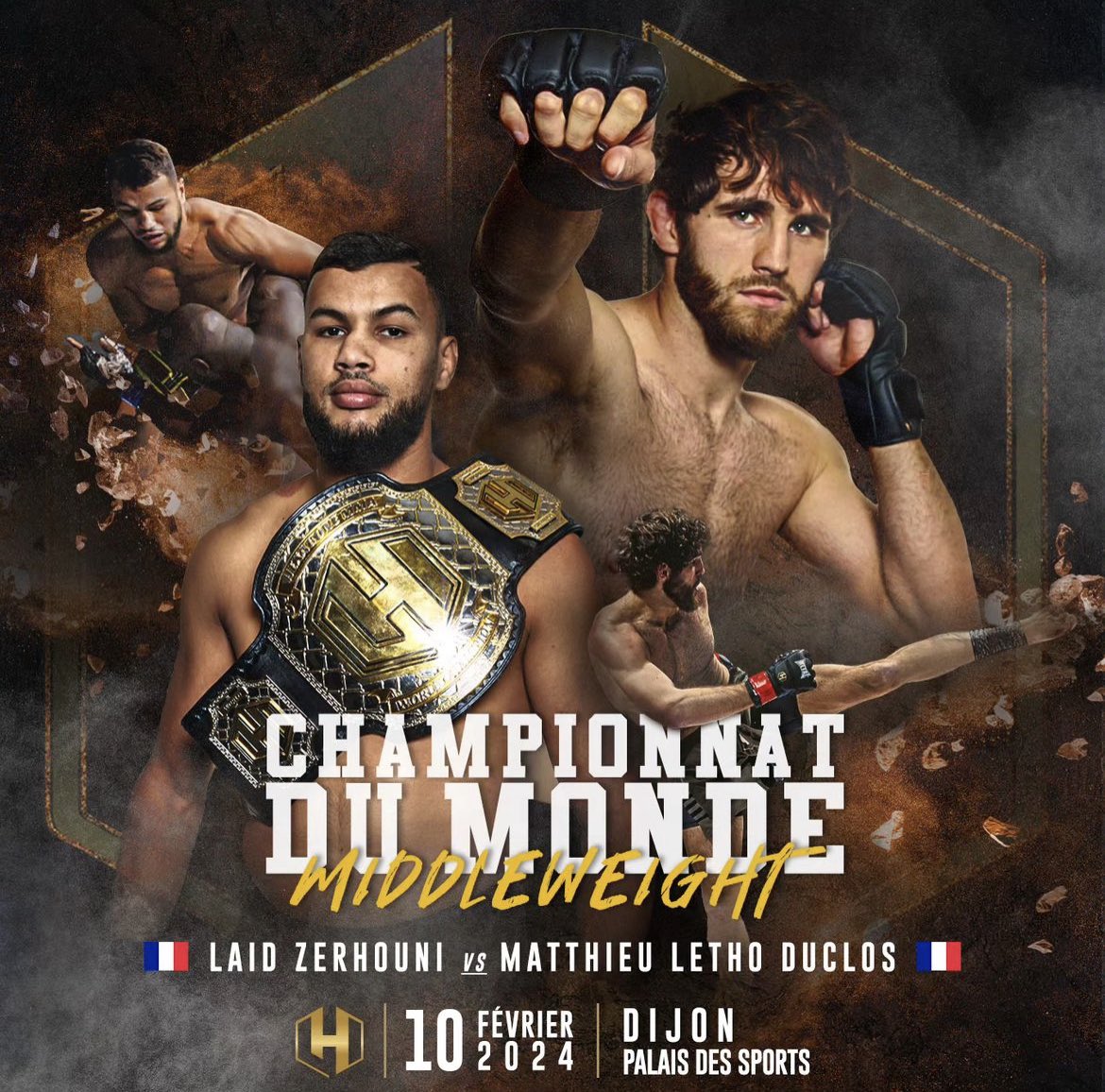 KIMURA_NEWS's tweet image. Ce match up nous intéresse fortement. Matthieu Letho Duclos (5-2) s'attaque à la ceinture MW de l'@HexagoneMma face au champion en titre Laid Zerhouni (11-8). Duclos est sur une série de 3 victoires par KO/TKO dans l'organisation. Title shot mérité.

#hexagonemma #titleshot