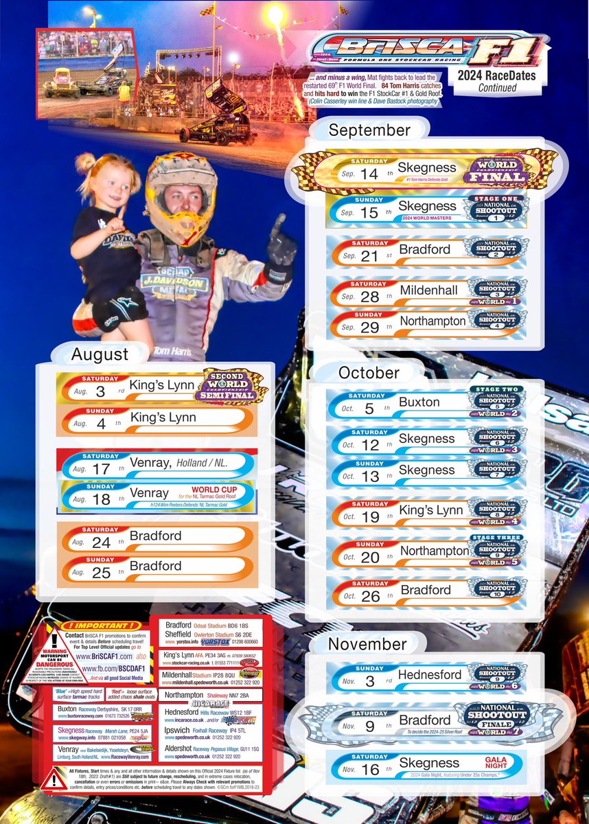 We are delighted to announce the highly anticipated 2024 #BriSCAF1 fixtures.

Our season get's underway at King's Lynn on Saturday 16th March.

Notable mentions for the eagle-eyed will be our visit to Aldershot on Sunday 2nd June which will be a WCQR