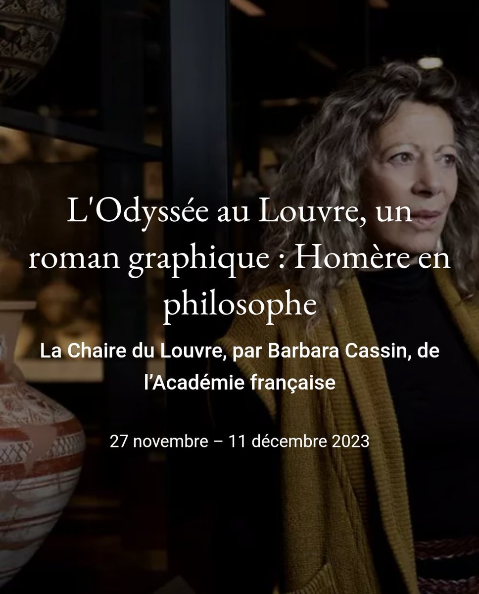 RannouRaphaelle's tweet photo. J'ai hâte de me plonger dans les "Fantômes du Louvre", mais également de suivre les conférences de Barbara Cassin, qui commencent le 27 novembre à l'auditorium Laclotte ! Ce cycle de cinq conférences a pour sujet "L'Odyssée au Louvre, un roman graphique : Homère en philosophe". https://t.co/Fd1B3zigpx