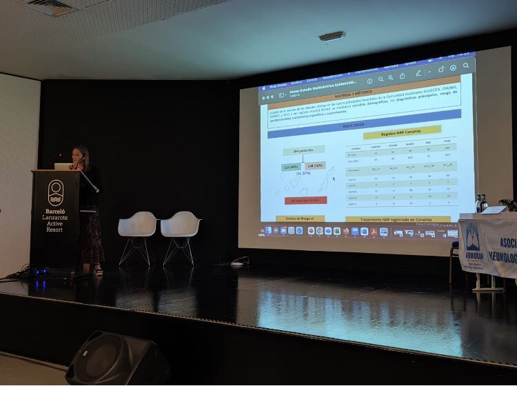 #Neumocan 2023 #Lanzarote. <a href="/DesireAlemnSeg2/">Desirée Alemán Segura</a> presenta los resultados del estudio epidemiológico PAHCAN. Prevalencia de 68 casos por millón y supervivencia media de más de 6 años. <a href="/Rev_Neumocan/">Neumocan</a> <a href="/SeparCPulmonar/">SEPAR Circulación Pulmonar</a> <a href="/SeparRespira/">SeparRespira</a> <a href="/separpacientes/">Separ Pacientes</a> #negrininnova <a href="/fundacionhp/">Fundación contra la Hipertensión Pulmonar</a>
