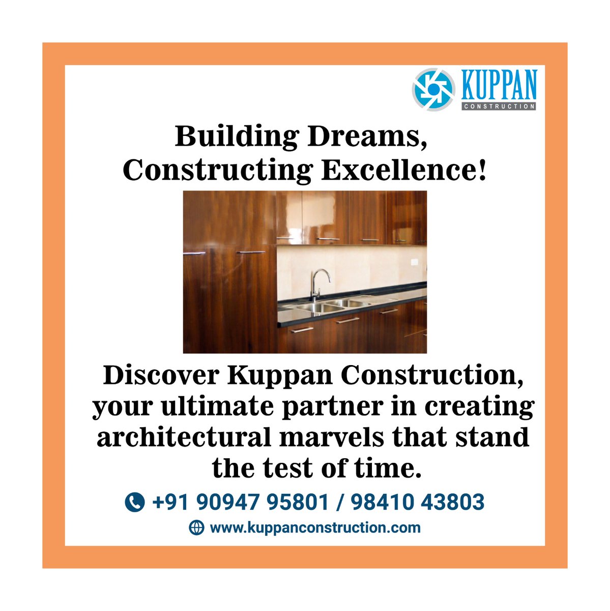 Building Dreams, Constructing Excellence!

Discover Kuppan Construction, your ultimate partner in creating architectural marvels that stand the test of time.

Call Us : +91-98410 43803 / +91-90947 95801
Visit Our Websiteite : kuppanconstruction.com
#kuppanconstruction