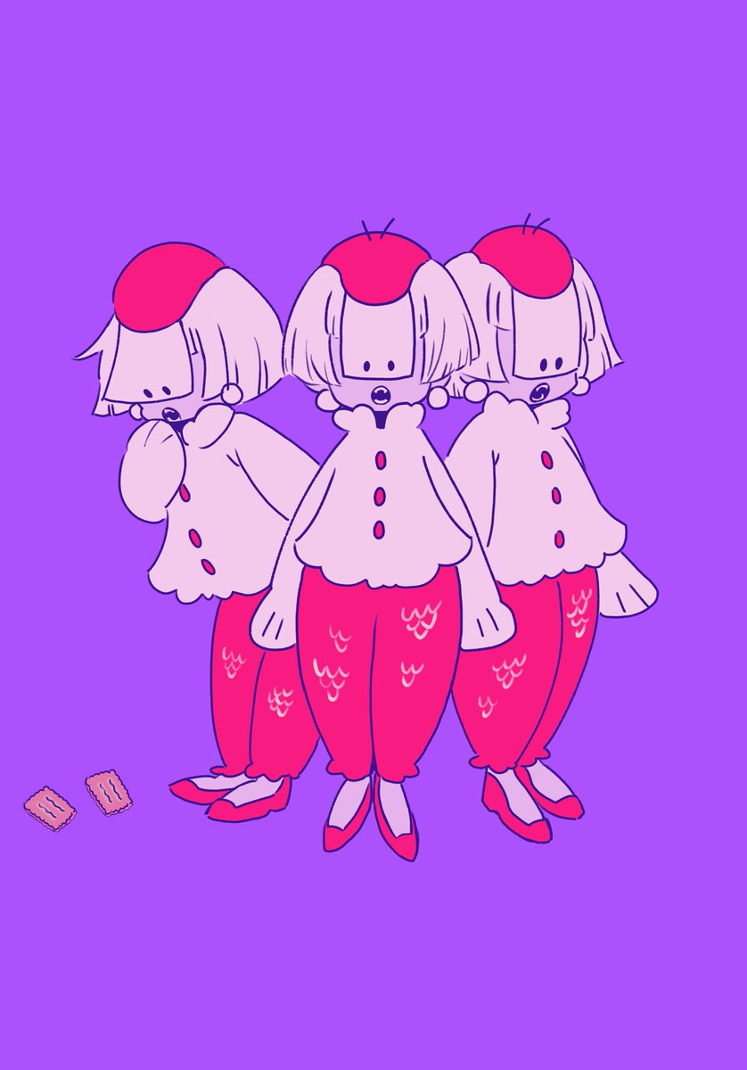purple background red footwear simple background 3girls long sleeves multiple girls pants  illustration images