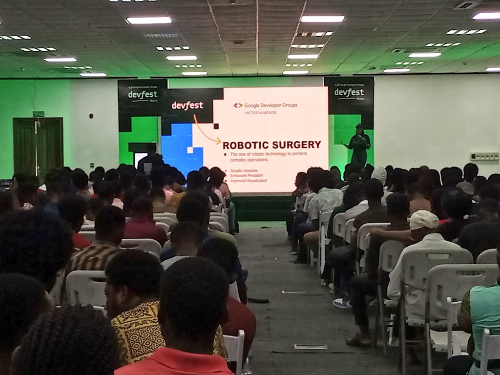 EmefaDuah's tweet photo. Up Next is Victoria Mends, who is also giving us a lightening talk on Revolutionizing health care: The power of technology in Medicine.

This is our final speaker for the first session, then we have lunch 💃

@GDGAccra #DevFest2023 #DevFestAccra #DevFest https://t.co/YoCD5rLrtZ