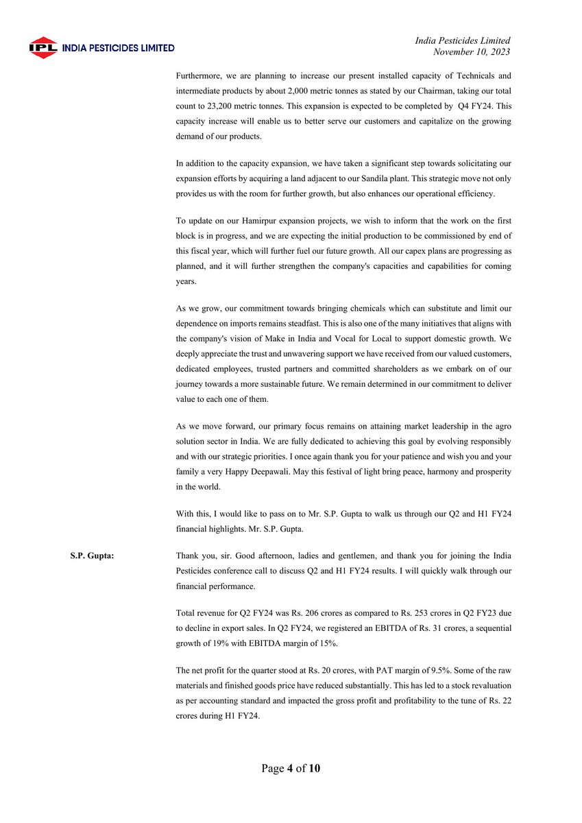 VPickr's tweet image. #IPL #EarningsTranscript 📗 | India Pesticides
18.6% above 200DMA | -11.7% below 52W High | Stock in Consolidation🚧
nsearchives.nseindia.com/corporate/IPL_…