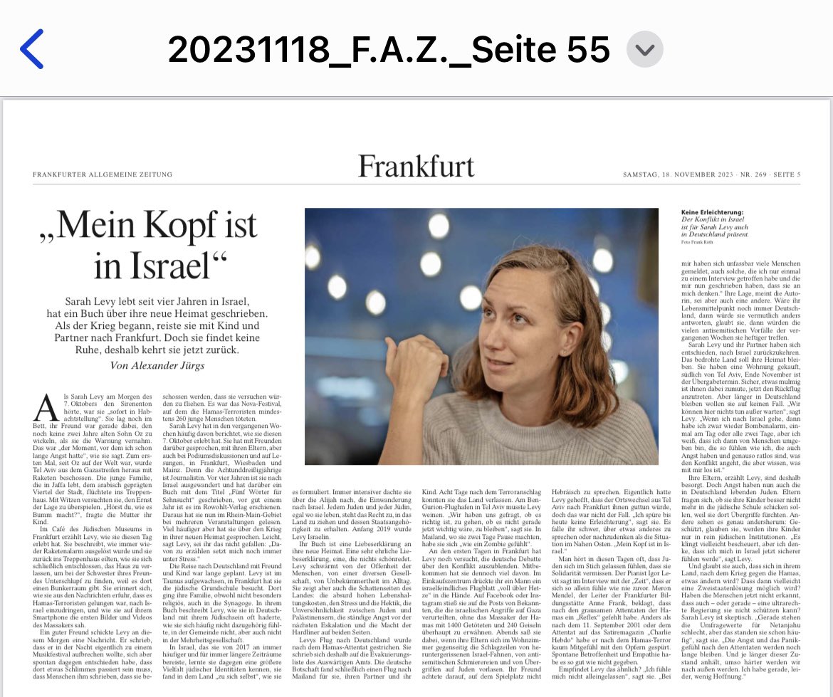 Mein Kopf und ich, wir sind gerade tatsächlich wieder in Israel. Trotz gestrigem Raketenalarm ist vor allem mein Herz leichter hier. Warum, steht in dem Gespräch mit <a href="/wk_juergs/">Alexander Juergs</a> heute in der Print-Ausgabe der <a href="/faznet/">Frankfurter Allgemeine</a>
