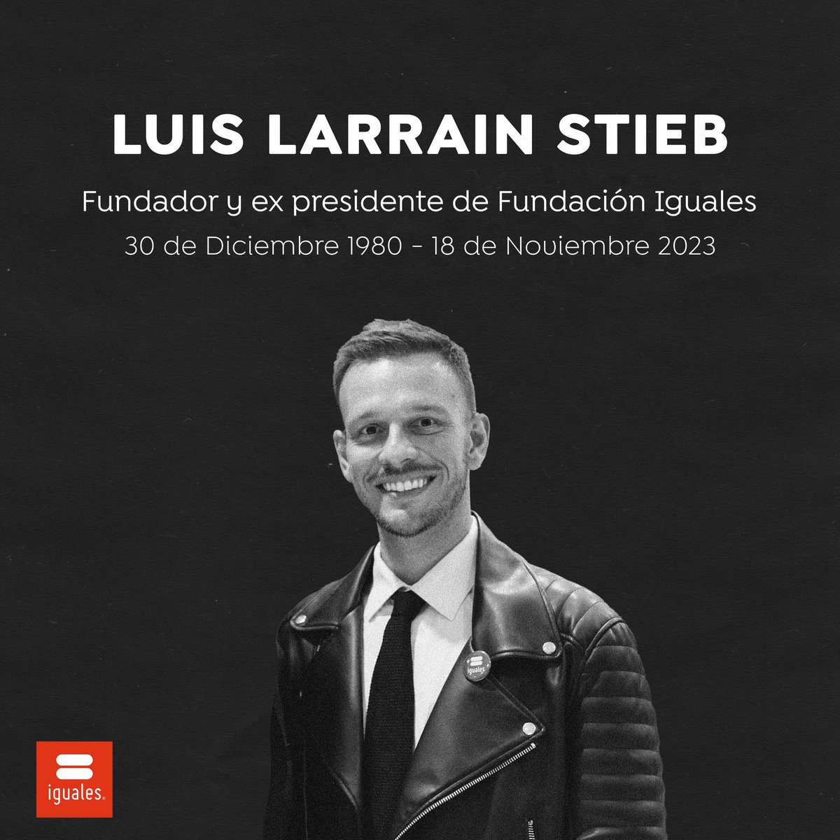 Lamento profundamente el fallecimiento de Luis Larraín, fundador y ex presidente de la Fundación <a href="/IgualesChile/">Fundación Iguales</a>. Su incansable lucha por la igualdad y sus fuertes convicciones dejan un legado imborrable. Envío mis más sinceras condolencias a su padre y a toda su familia. Que
