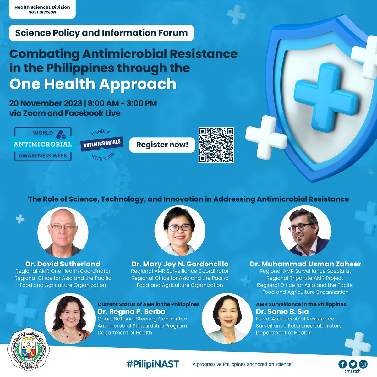 nastphl's tweet photo. Meet the speakers for the virtual Science Policy and Information Forum on Antimicrobial Resistance #AMR #WAAW 

Listen to experts from @FAOAsiaPacific and @DOHgovph as they share the current state of AMR  and the role of ST&amp;I in addressing AMR.

#NASTPHL #PilipiNAST #OneDOST4U https://t.co/3V5QSMbs6S