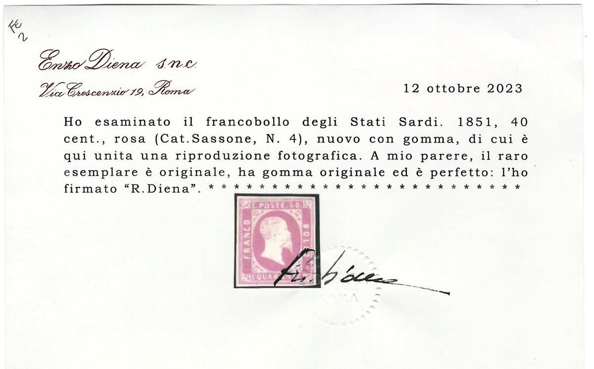 EnzoDienasrl's tweet photo. UN CERTIFICATO A SETTIMANA 335 Continua su https://t.co/BlFt6jDbmD #philately #filatelia #briefmarken #stamp #sello #timbre #philatelie #francobollo #diena #enzodiena #rarity #expertize #perizie #certificato #asi #sardegna #sardinia #effige https://t.co/9PzhY7vwSL