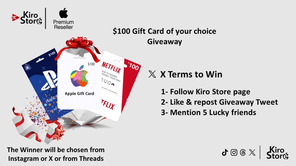 KiroStoreSD's tweet photo. Our Giveaway is here🔥😍

Chance to win 100$ Gift card from your choice 😉😍🤑
- Apple 
- PlayStation
-Netflix

The winner will be announced at first week of December 😍🥳

One winner will be from Instagram Or X or From Threads 🔥😎 https://t.co/qSkHv9ucLq