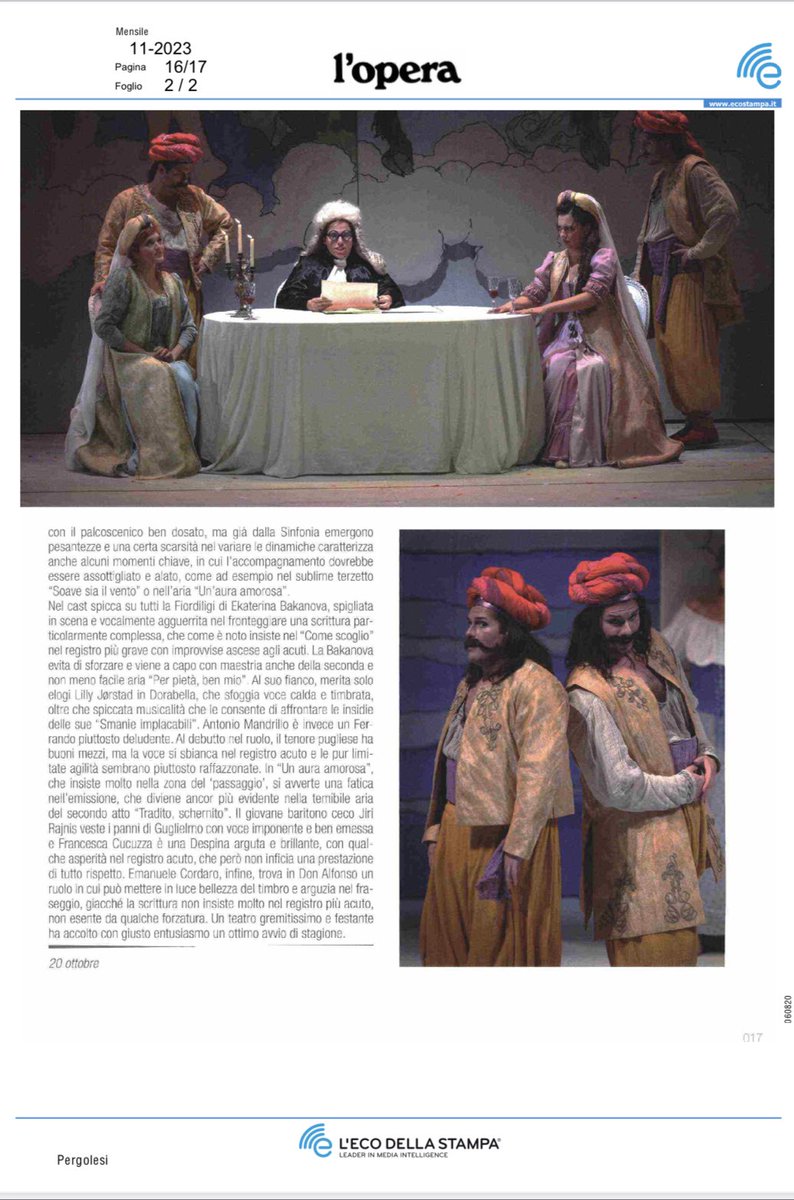 BakanovaSoprano's tweet photo. "Nel cast spicca su tutti la Fiordiligi di Ekaterina Bakanova.." Thanks a lot to @Opera  magazine for a great review of my Fiordiligi!  #opera #operaawards #fondazionespontinipergolesi #ekaterinabakanova #mozart #arte #cultura #ermannocalzolaio #fiordiligi https://t.co/Mf6vYyaHPR