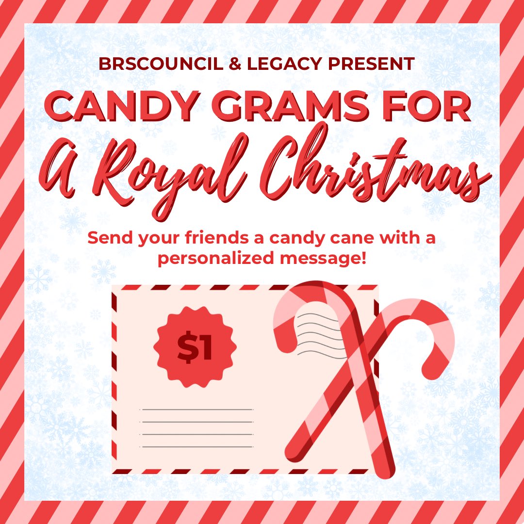 BRSCouncil's tweet photo. Christmas Candy Gram Grams for @BRedingLegacy’s A Royal Christmas drive will be on sale Nov 21-Dec 4th. Support BR families in need this Christmas by purchasing a candy gram for your @BishopReding friends and classmates. This year staff can also purchase candy grams! 🎁🎅❄️🎄☃️ https://t.co/c5jCeyI4fQ