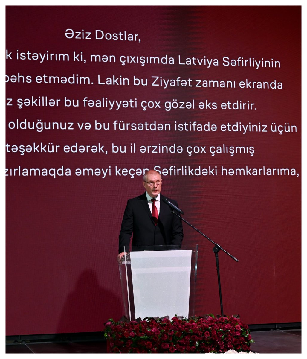 LVinAzerbaijan's tweet photo. Atzīmējot Latvijas Republikas Proklamēšanas 105. gadadienu, 17. novembrī Baku Crystall Hall tika rīkota svinīgā 🇱🇻valsts svētku pieņemšana, uzrunas teica 🇱🇻vēstnieks Edgars Skuja - 🇦🇿 ārlietu ministra vietnieks Samirs Šarifovs.. 🇱🇻 un 🇦🇿 himnas izpildīja #Aisel https://t.co/RG3mXUgaQq