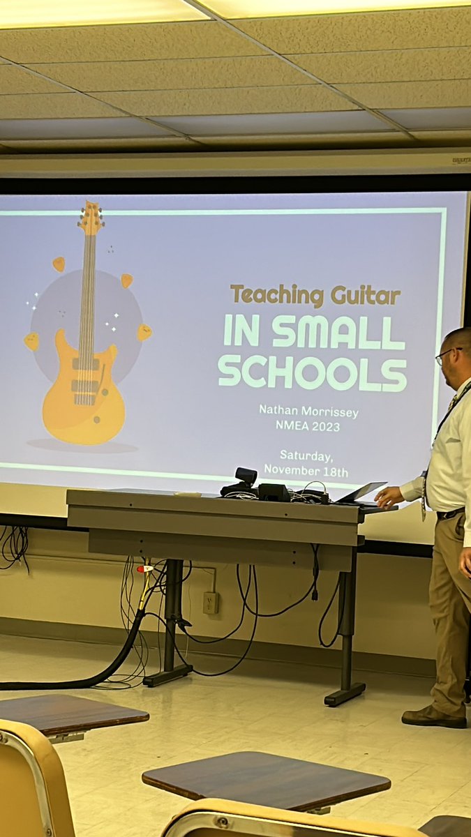 Getting ready to learn how to up my game in my guitar class…and hopefully start a HS guitar class! #NMEA2023