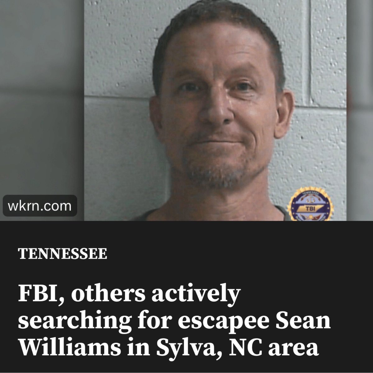 TheTNHoller's tweet image. UPDATE: Police say Sean Williams, who allegedly raped 50+ women/girls (Johnson City Police are being sued for knowing what he was up to) has been spotted in North Carolina after escaping from custody. 
wjhl.com/news/local/sea…