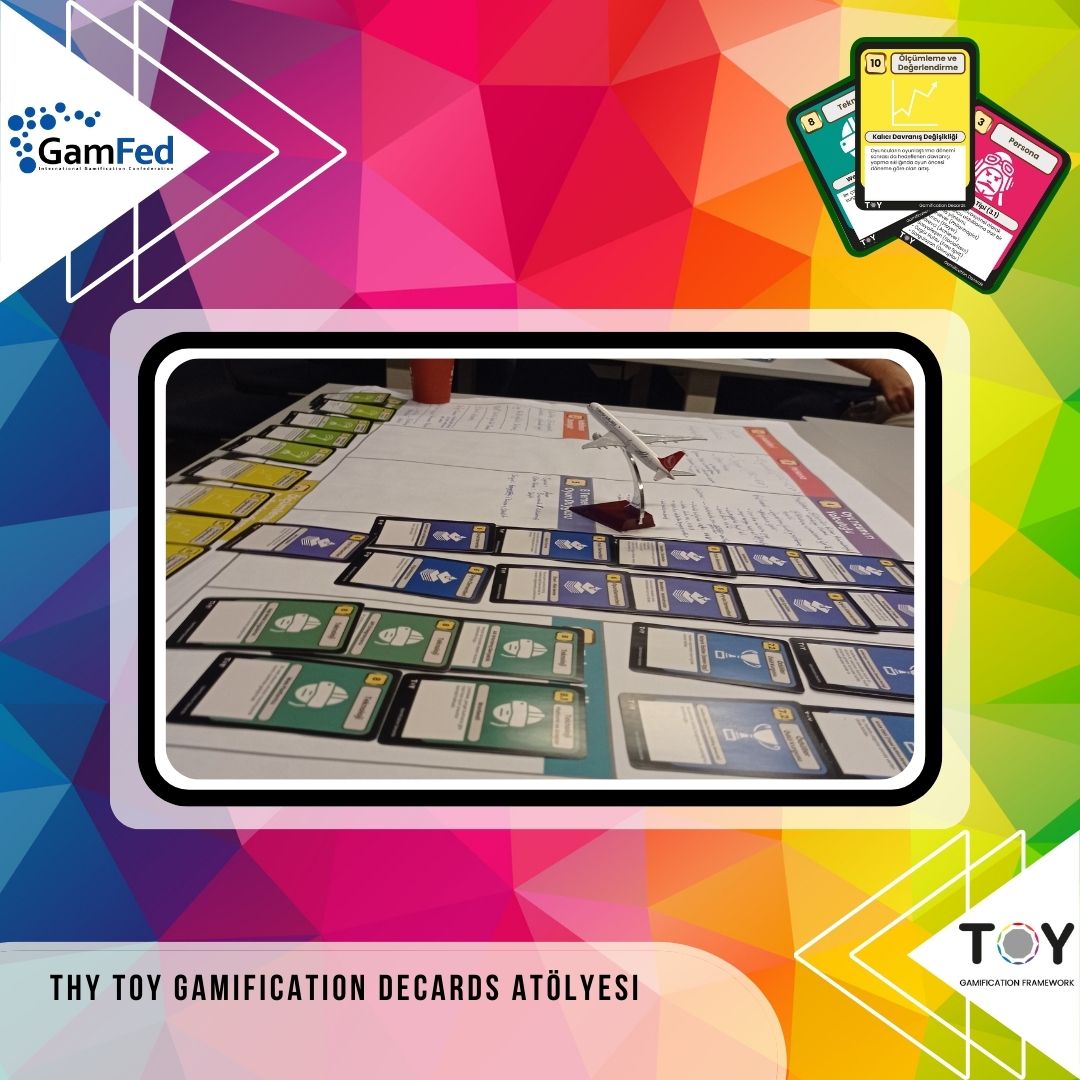 GamFed Türkiye olarak THY'na TOY Gamification Decards Atölyesi yaptık.🚀
Ekipler, Ercan Altuğ Yılmaz tarafından geliştirilen kartlarla gönüllülerimizin mentörlüğünde fikirler geliştirdi ve sunumlarını yaptı.🙌
THY'na ve gönüllülerimize teşekkürler. 👾👾

#oyunlaştırma