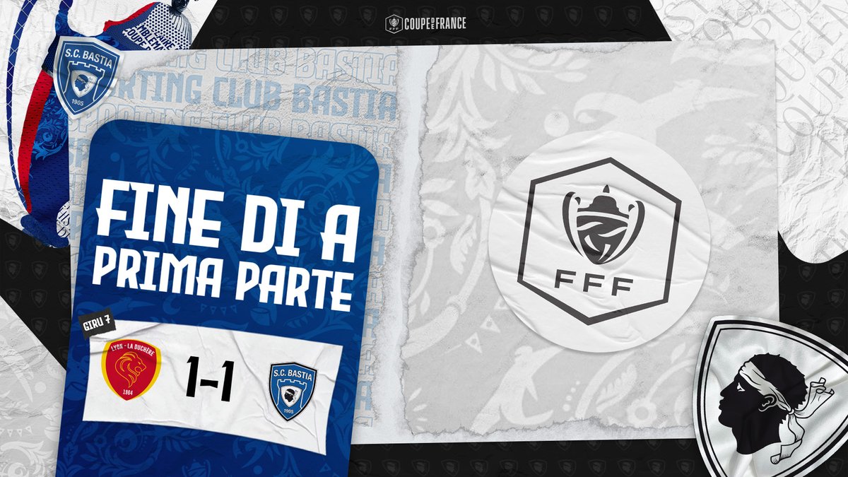 🏆 #LLDSCB | 1️⃣-1️⃣ | ⏱ 45' Mi-temps du côté de la Duchère : 1 à 1. D'abord menés au score, les bleus ont égalisé sur penalty avec une transformation de Matéo Loubatières. Ci ritruvemu da quì à pocu per u sicondu tempu !