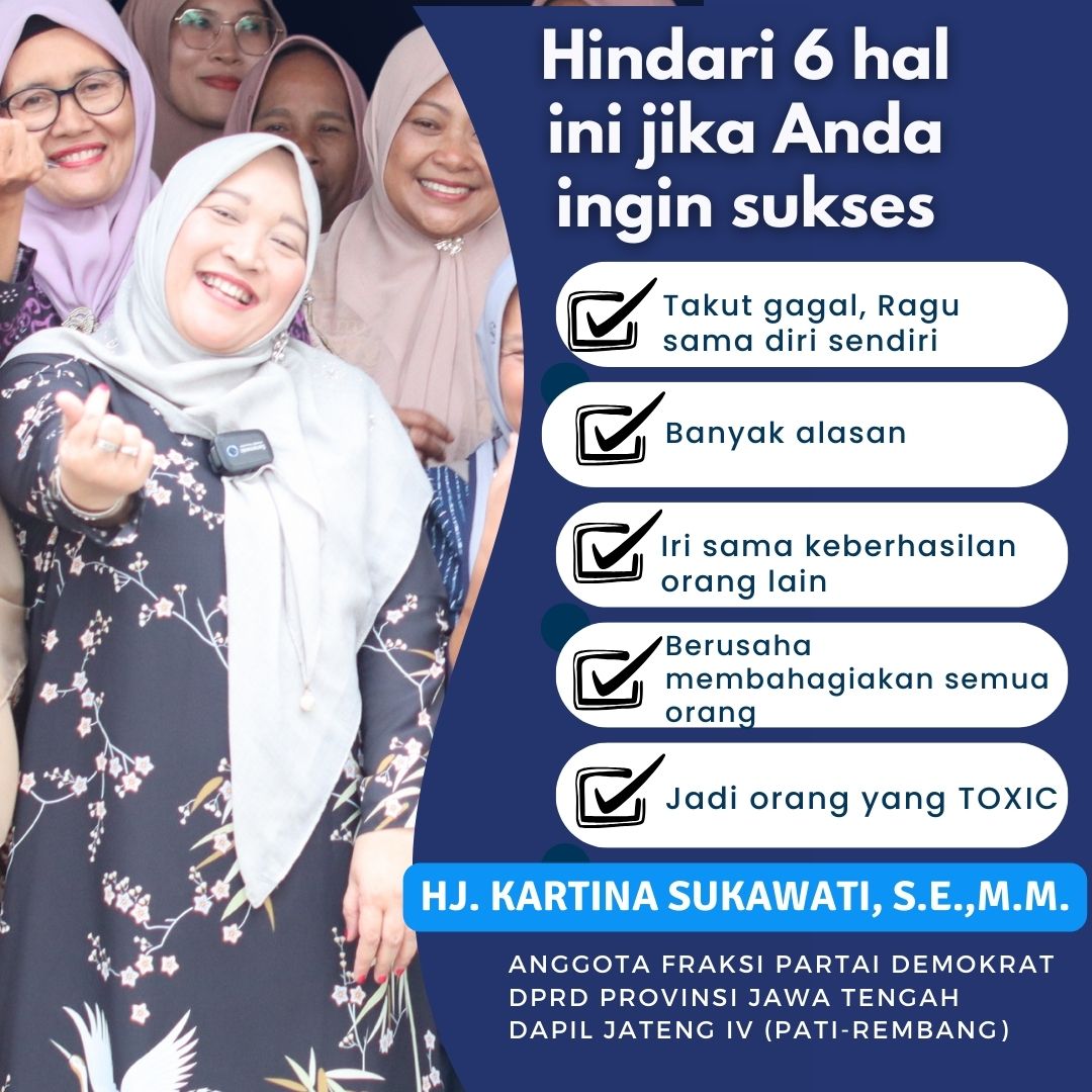 Fokus sama tujuan, jangan ragu sama diri sendiri.

#inibuina
#kartinasukawati
#partaidemokrat
#caleghits
#calegDPRDProvJateng
#wesTerbuktiNgrumati
#tips
#nasihatbijak
#bijakjawa
#pitutur
#pengingat
#semangat
#yohisoyoh