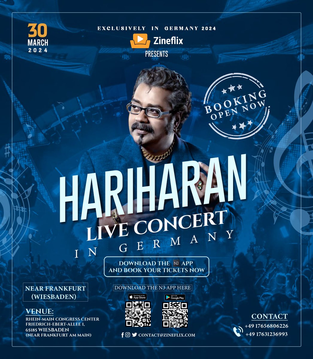 Live in Germany 🇩🇪 30.03.2024 Book Your Tickets Now Here: n3.app/event/harihara… Presented by @zineflix #Hariharanliveingermany2024