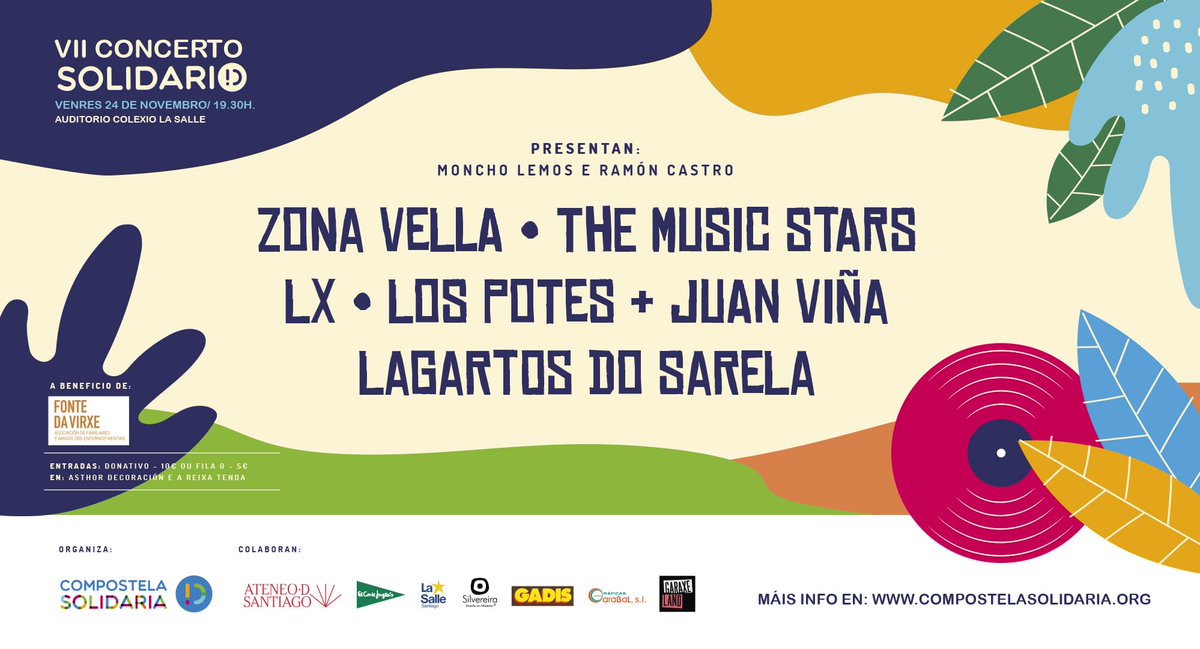 O venres 24 temos a VII edición do Concerto Solidario, que este ano faremos a beneficio da Asociación Fonte da Virxe de Familiares e Amigos dos Enfermos Mentais. Están voando as entradas, e é por unha boa causa, así que non quedes sen ela.
