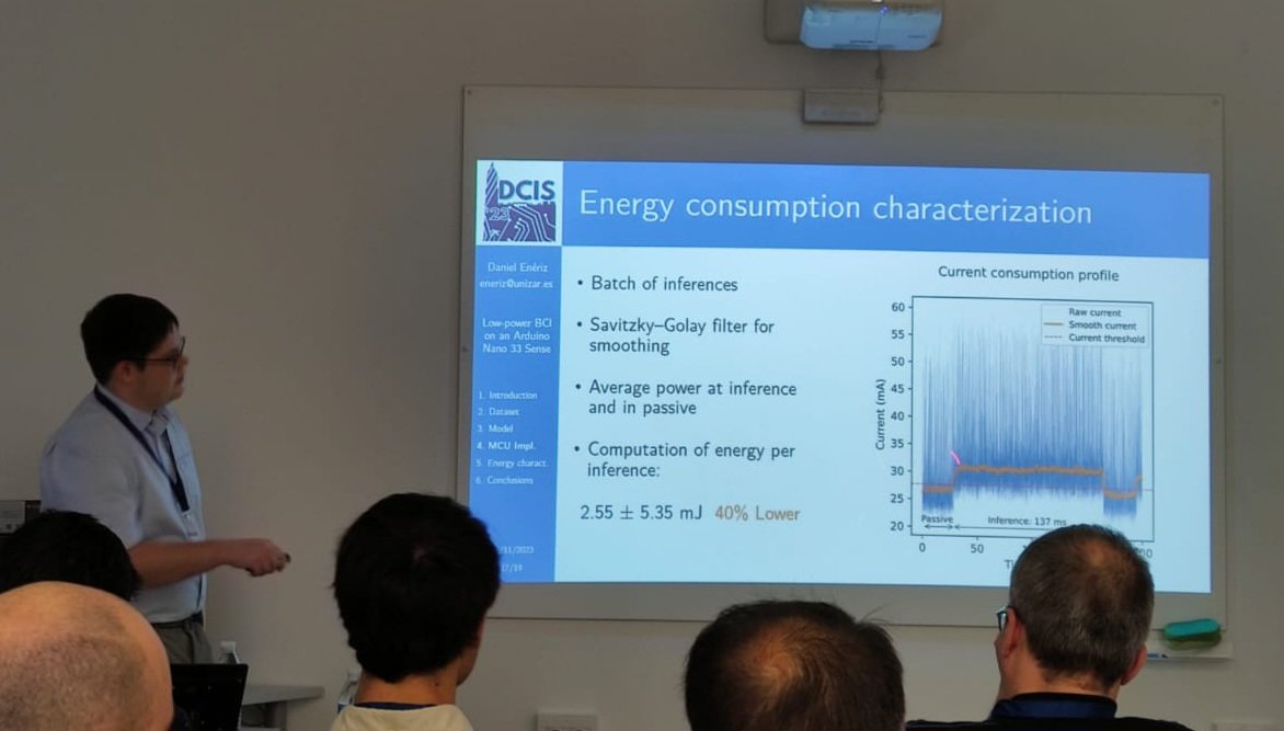 enerizdaniel's tweet photo. Excited to have participated in the 38th Conference on Design of Circuits and Integrated Systems, where I shared a convolutional neural network implementation on Arduino Nano 33 Sense for EEG processing towards a Brain-Computer Interface prototype #BCI #EEG #CNN #Arduino https://t.co/WVnQ2GIgfo