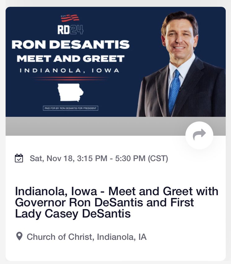 quirk_kay's tweet photo. Good Morning, INDIANOLA, IOWA❣️🇺🇸
TODAY is your day to meet @RonDeSantis on his #99County #FullGrassley Iowa Tour!
Don’t miss out on your chance to meet our next POTUS❣️
#DeSantis2024
#DeSantisDelivers
https://t.co/yzUpMf6fzl https://t.co/5CL1GHHhUJ
