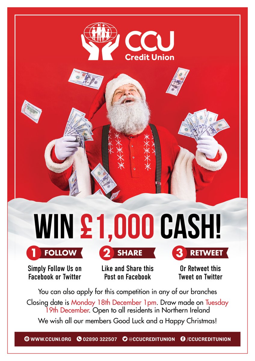 🌲CCU Credit Union Christmas Competition!🎅 WIN £1,000 CASH!!! To Enter: Follow CCU Credit Union on X and Like and Repost this tweet! Good luck!!!