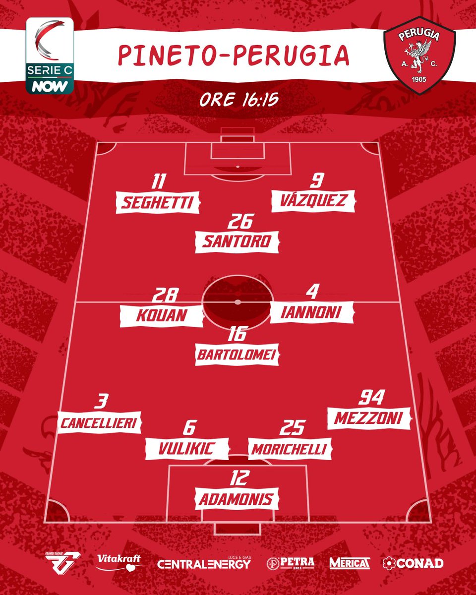 ACPerugiaCalcio's tweet photo. 📣| I nostri 🦁
A disposizione di mister #Mularoni (oggi #Baldini squalificato): #Furlan, #Paz, #Matos, #DellOrco, #Acella, #Ricci, #Cudrig, #Torrasi, #Lisi, #Bozzolan, #Giunti, #Souare
FORZA RAGAZZI! ⚪️🔴
#forzagrifo @LegaProOfficial #PinetoPerugia #PINER #SerieCNOW https://t.co/xuueaVrZpJ