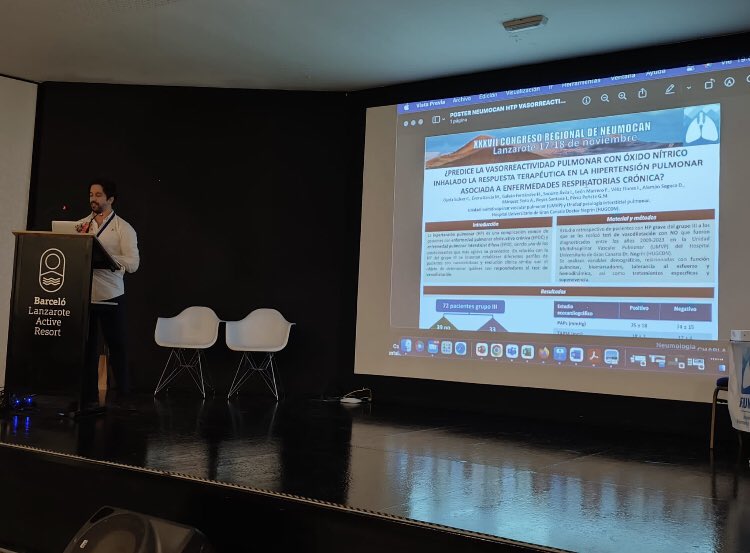 #Neumocan 2023 #Lanzarote Presentación de resultados prometedores en busca del perfil #hemodinamico de pacientes respondedores con #HP grupo III. Gracias  Carlos . <a href="/Rev_Neumocan/">Neumocan</a> #negrininnova  <a href="/SeparCPulmonar/">SEPAR Circulación Pulmonar</a> <a href="/SeparRespira/">SeparRespira</a> <a href="/fundacionhp/">Fundación contra la Hipertensión Pulmonar</a>