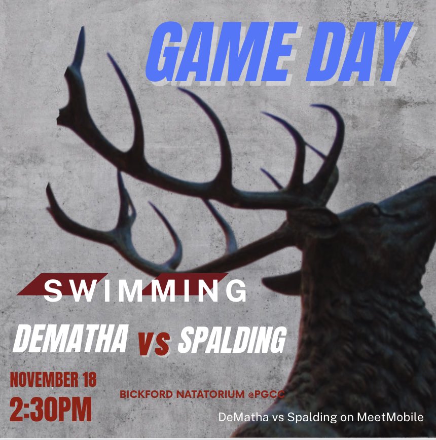 First meet of the 2023-24 season today! DeMatha Swimming takes on Archbishop Spalding in the Robert Bickford Natatorium at PGCC. The meet events begin at 2:30 and we will post results on MeetMobile (DeMatha vs Spalding). 
🦌🏊🏽‍♂️🏊‍♂️👀
#DeMatha #Swimming #AntlersUp #GameTime