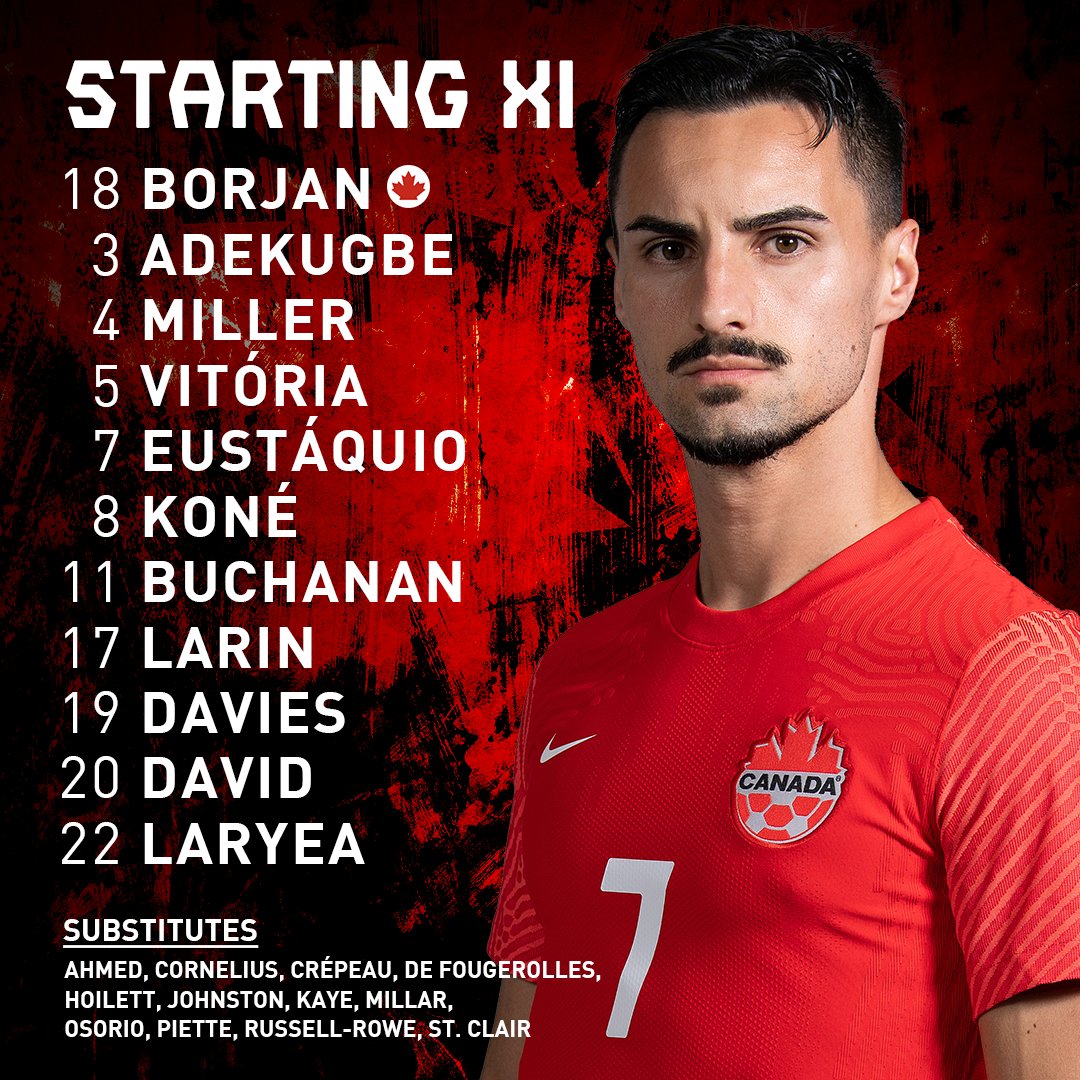 CanadaSoccerEN's tweet photo. Your #CANMNT Starting XI in this @CNationsLeague Quarter-Final vs. Jamaica 🇨🇦⚔️ https://t.co/p10UVCMvIp