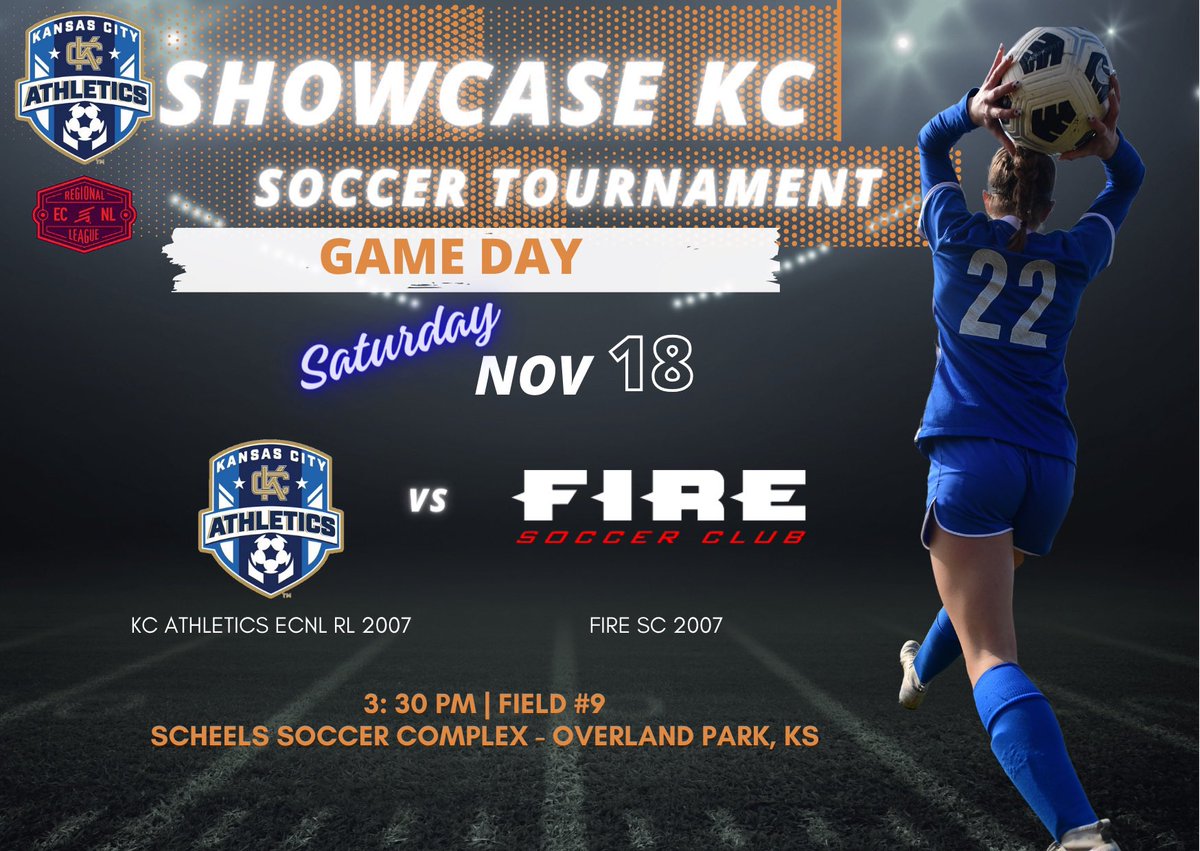 Excitement is building for game 2 of Showcase KC! 🌟 Join us as we face off against Fire Soccer Club! 🔥 ⚽ #ShowcaseKC

<a href="/AthleticsKC/">KC Athletics Soccer Club</a> 
<a href="/ECNLgirls/">ECNL Girls</a> <a href="/Thesoccerwire/">SoccerWire</a> <a href="/TopDrawerSoccer/">TopDrawerSoccer</a> <a href="/PrepSoccer/">Prep Soccer ⚽️</a>
<a href="/ImCollegeSoccer/">College Soccer Truth ™</a> <a href="/ImYouthSoccer/">ECNL/GA/Recruiting/College Soccer</a> <a href="/HSSoccerKC/">SoccerKC</a>