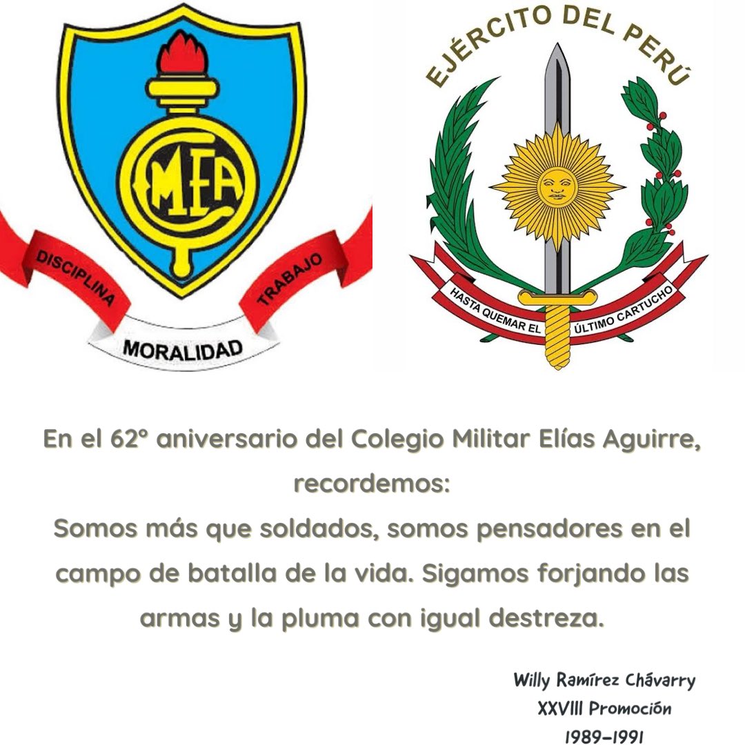 #CMEA #62Aniversario #ColegioMilitarElíasAguirre 
.
#WillyRamírezChávarry 
#WillyRamírezJNE 
#Chiclayo #PERÚ 🇵🇪