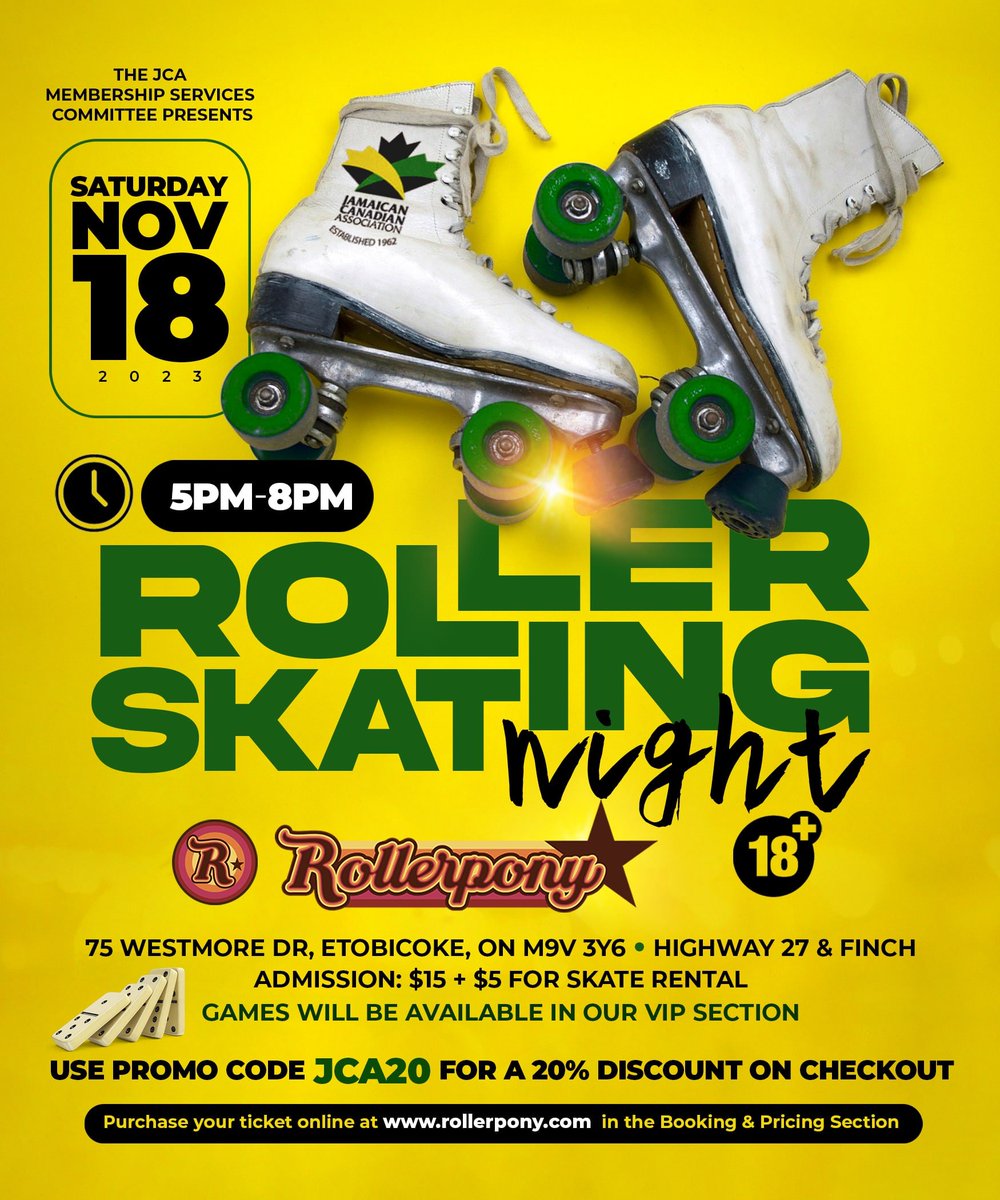 jcaontario's tweet photo. Today is THE day! See you all later at Roller Pony for some good roller skating fun with the JCA family!
🕚5pm - 8pm
Get your tickets at https://t.co/0f0493c3NV and use code JCA20 for a discount!
#JCAontario #family #community #fun #Toronto https://t.co/OqQrB5yGwt