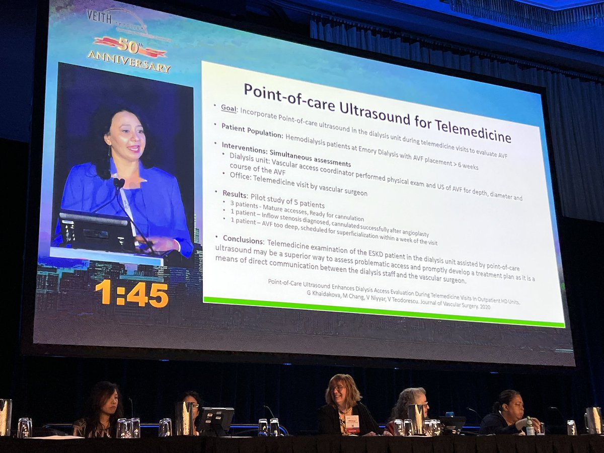 Great talk by Dr. Vandana Niyyar @vandyniyyar on use of #POCUS for dialysis access cannulation and its application in telemedicine at #VEITH2023