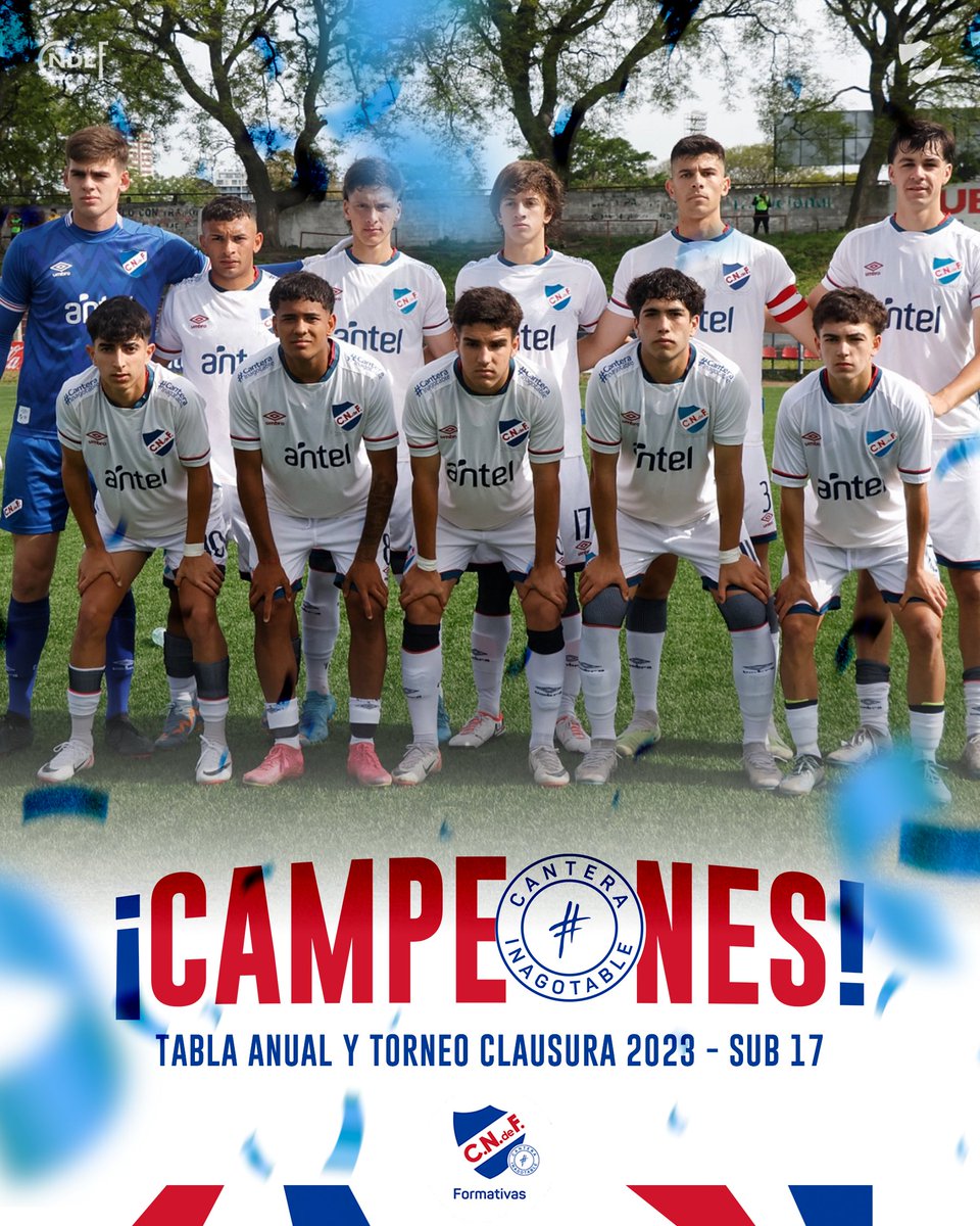 Nacional's tweet photo. ¡𝐍𝐀𝐂𝐈𝐎𝐍𝐀𝐋 𝐂𝐀𝐌𝐏𝐄𝐎́𝐍!

@CNdeFformativas igualó 0️⃣ a 0️⃣ en el clásico ante Peñarol y se consagró campeón de la Tabla Anual y Torneo Clausura 2023 Sub 17 🏆

#ElClubGigante 🔵⚪🔴
#CanteraInagotable https://t.co/pXA0dNn2Tp