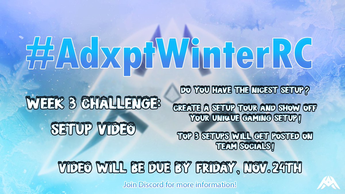 TeamAdxptLLC's tweet image. 🌨️ We want to see your setups 🌨️

How to Submit:
☃️ Use #AdxptWinterRC
☃️ Tag @TeamAdxptLLC

*DM for alternate submission