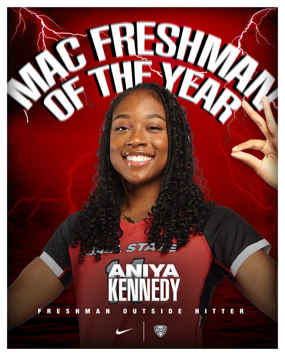 🏆 #MACtion Freshman of the Year 🏆

For just the 5th time in program history, we have a <a href="/MACSports/">MACtion</a> Freshman of the Year!!!

Congrats to <a href="/Aniya78676524/">Aniya Kennedy</a> who averaged 4⃣.5⃣6⃣ kills per set in league play

📰: bit.ly/3SJIIZV

#ChirpChirp x #WeFly