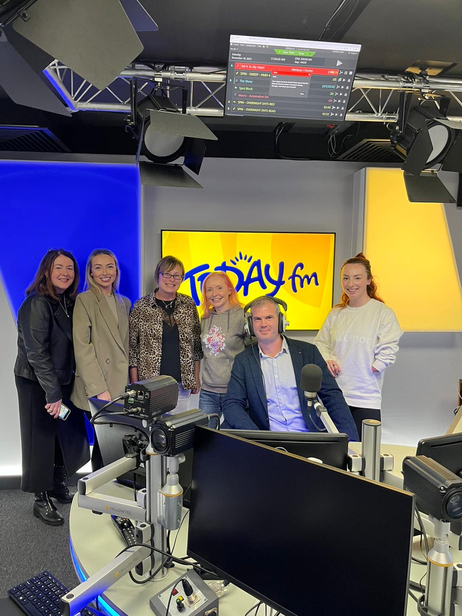 Great morning getting an opportunity in the presenters chair on <a href="/TodayFM/">Today FM 💛</a> as part of our "Saturday Social" recording with Marie McManamon, Ellen Keane &amp; Nichola Cadden in the School of radio &amp; podcasting under the expert guidance of Patrick Haughey. A Great fun experience and well