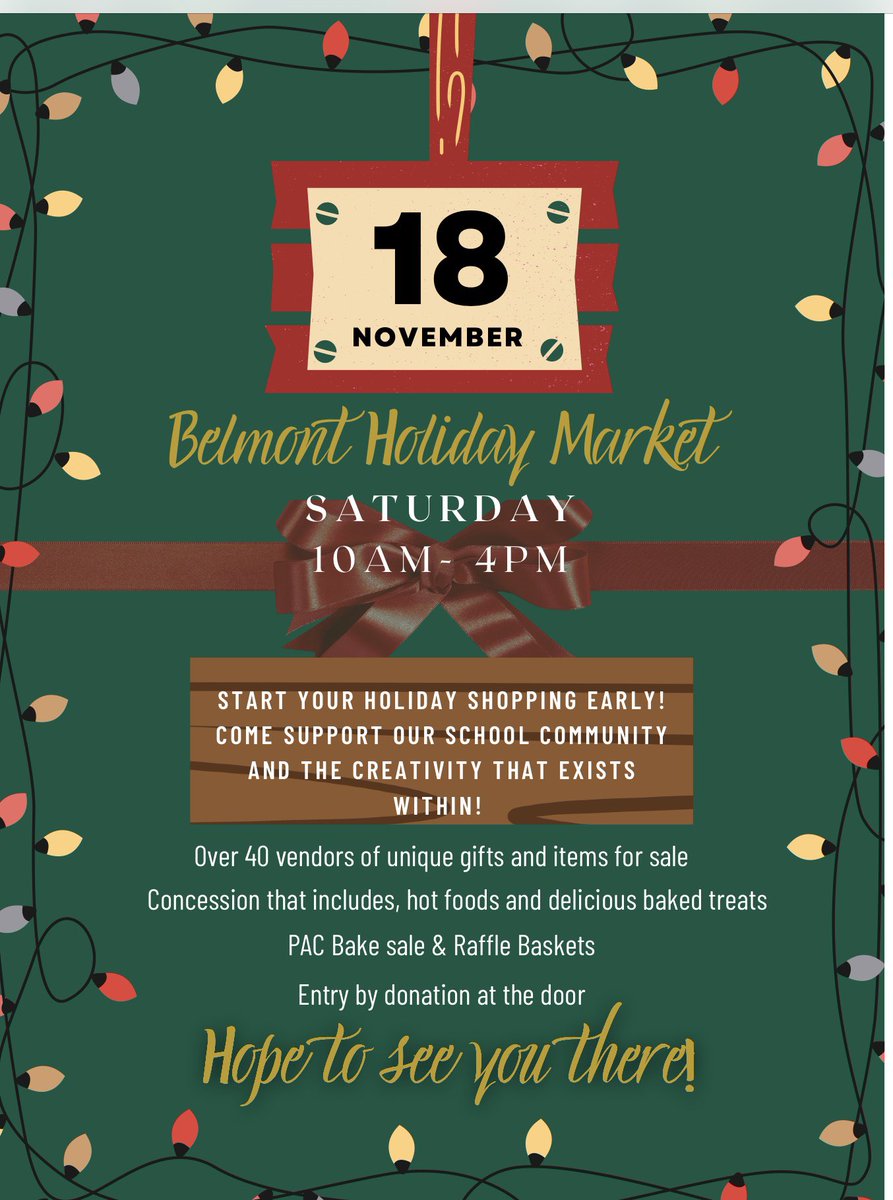 DebraWestdorp's tweet photo. Yay! It’s Belmont Holiday Market day! 10 to 4. https://t.co/7fiiLHPDhz