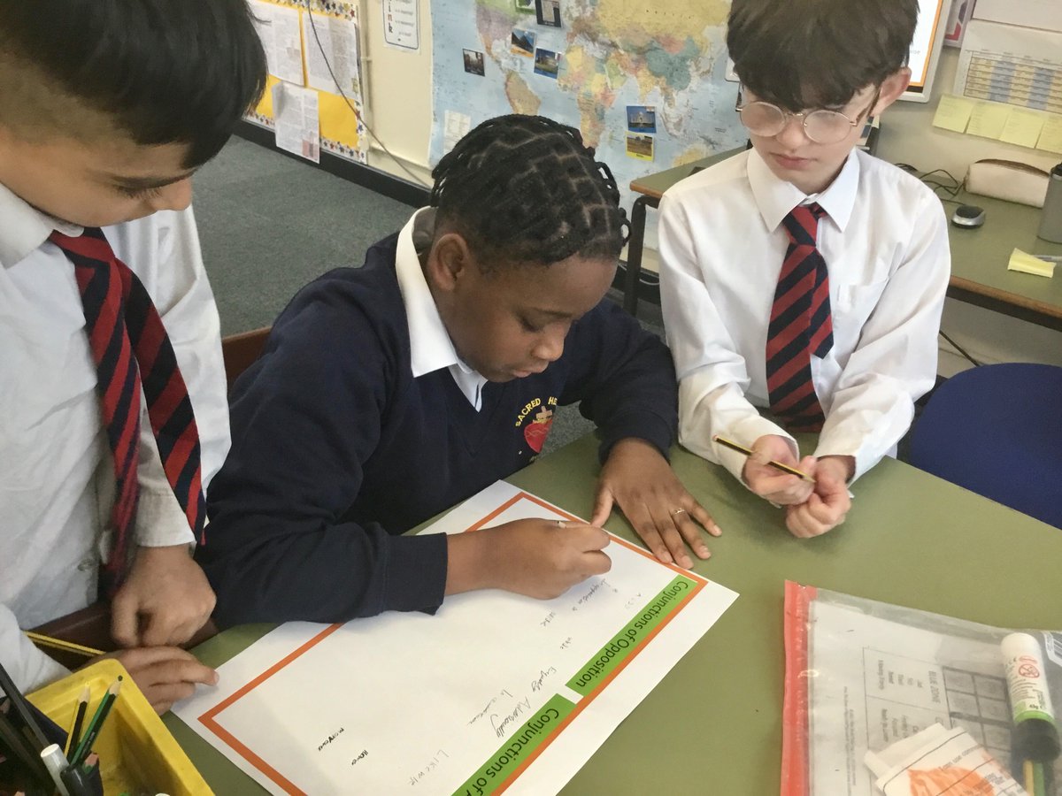 SacredHeartB20's tweet photo. In English, year 5 sorted conjunctions of opposition, conjunctions of additions, modal verbs and words of cause and effect! They have unlocked a wide range of formal and technical language to use in their #BalancedArguments! βοΈ https://t.co/RcRiYZNSMR