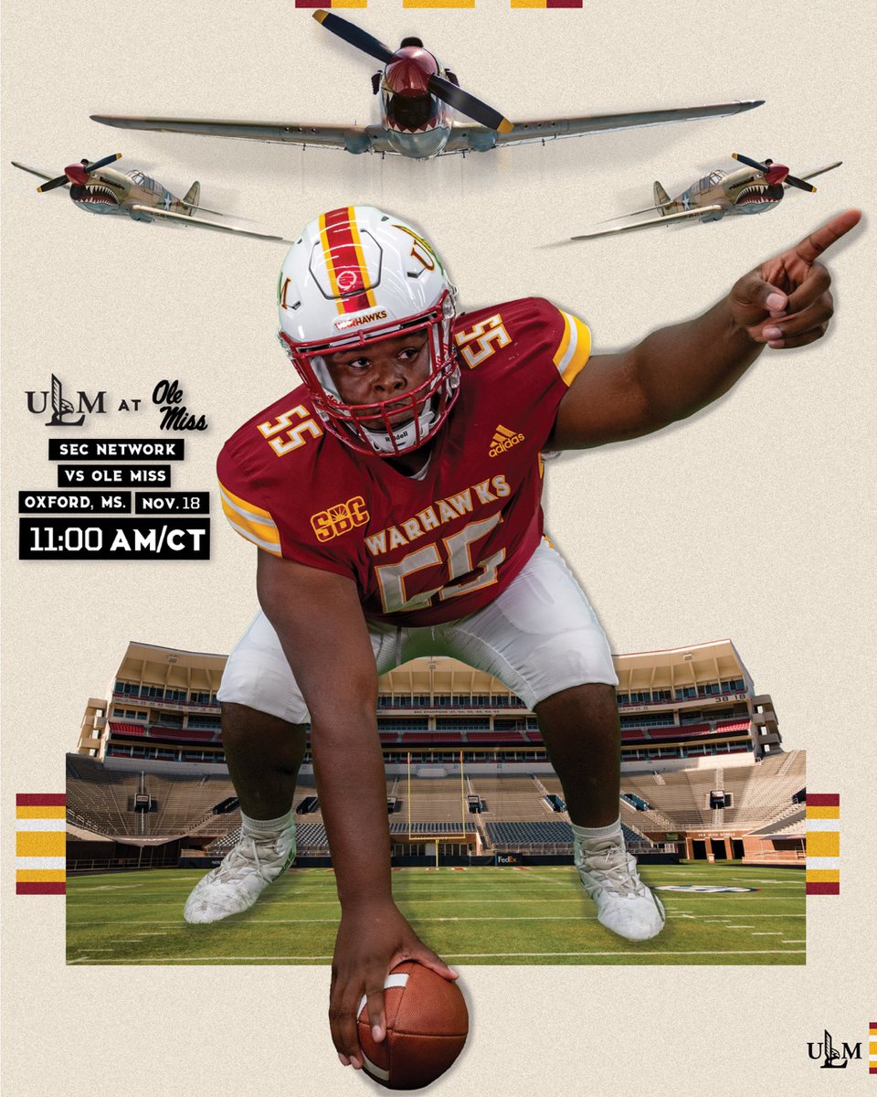 ULM_FB's tweet photo. 𝐆𝐚𝐦𝐞 𝐃𝐚𝐲 𝐢𝐧 𝐓𝐡𝐞 '𝐒𝐢𝐩

🏈 at No. 13/14 Ole Miss
🕚 11 a.m.
📍 Vaught-Hemingway Stadium, Oxford, MS
📺 SEC Network https://t.co/Hj7tQILEbn
📻 105.3 FM KLIP, https://t.co/q2CrElhra1
📊https://t.co/HmjfGLow4o

#ItsTime
#ULMvsOM
#SunBeltFB https://t.co/3Wwl3ss2zT