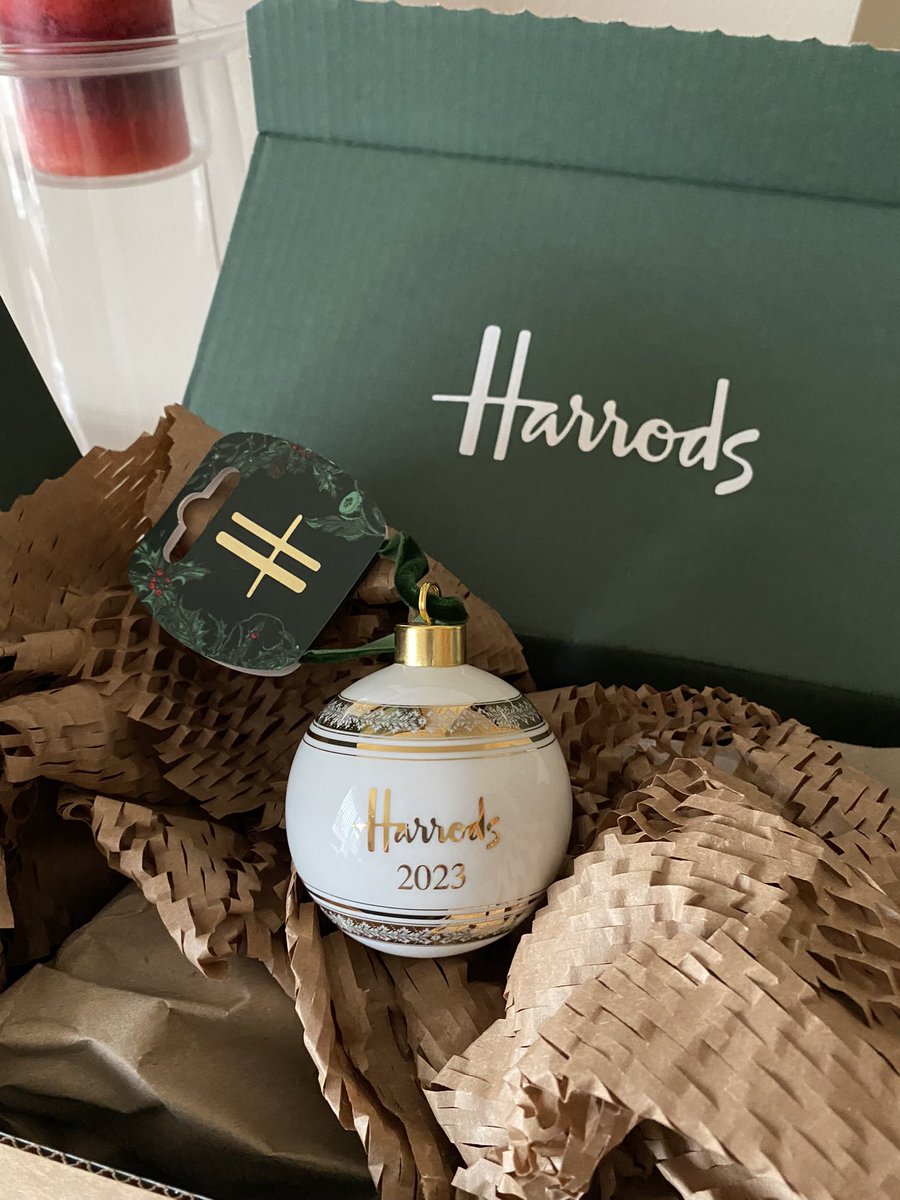 My 2023 <a href="/Harrods/">Harrods</a> #christmas #bauble has arrived. We’ve brought one every year since our first Christmas together in 1997.  This years is ceramic with a green velvet hanging ribbon.
